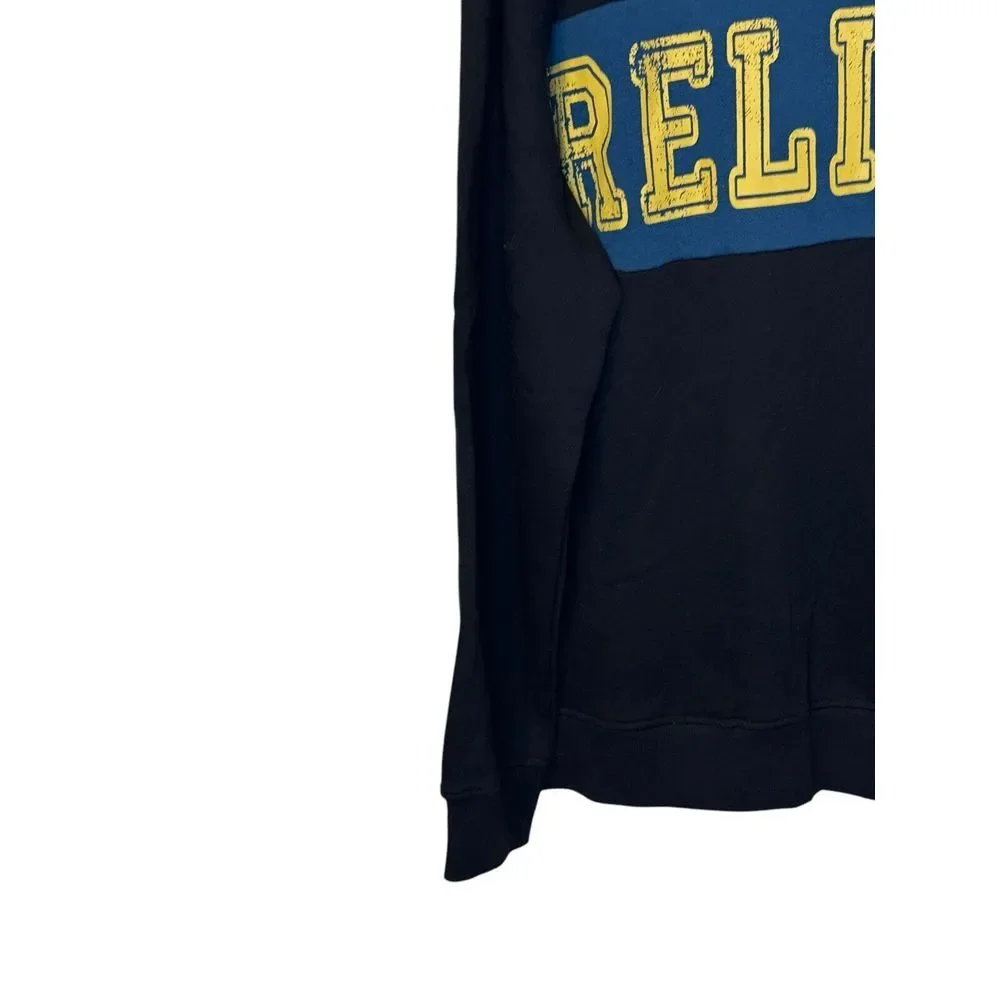 True Religion Men's Sweater Hoodie Contrast Panel Pullover Logo Black Large‎ NWT
